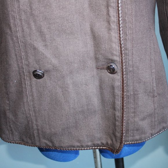 Giorgio Armani Women's Brown Wool Blend Double Breasted Leather Trim Jacket ~10~ - Picture 3 of 15